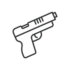 Gun icon in line design. gun, firearm, weapon, pistol, crime scene, threat, armed, safety policy on white background vector. Gun editable stroke icon - AI generated