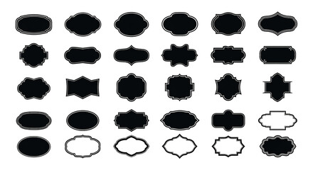 Set of decorative vintage frames black silhouette vector design elements perfect for labels and badges isolated on white backgroun