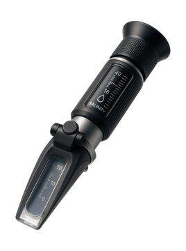 Adjustable optical refractometer for testing salinity in aquaculture.