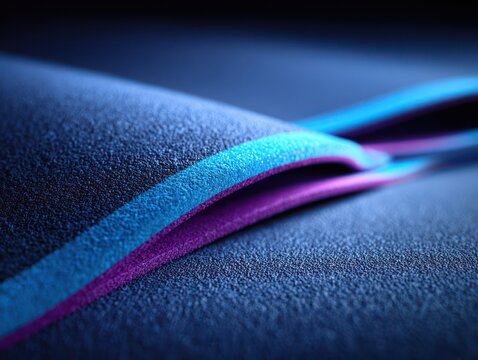 a close-up shot of the rubber tape running across an all-blue yoga mat