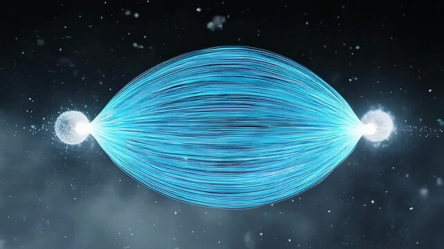 Two Glowing Spheres Emitting Blue Energy In Dark Nebula With Floating Particles