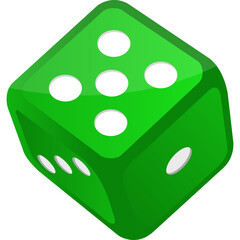 A Single Green Dice With White Dots Showing Five and Four Faces Isolated On A Transparent Background
