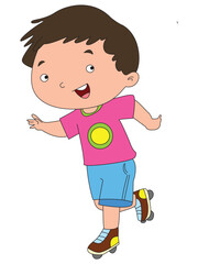 Boy roller skating on white background