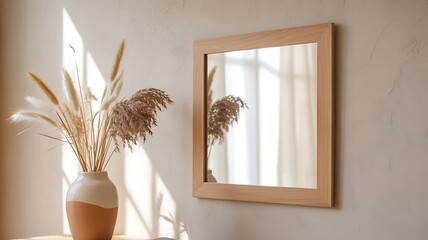 Minimalist Interior with Dried Pampas Grass and Mirror