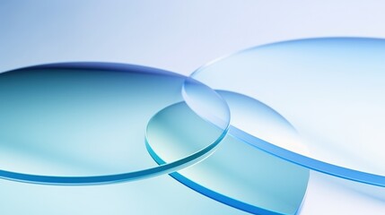 Obraz premium Abstract image of overlapping blue-tinted lenses, showcasing smooth curves and gradients against a soft background.