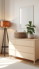 Minimalist Room Decor with Lamp, Basket, and Plant