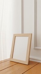 Minimalist Wooden Photo Frame on a Wooden Surface
