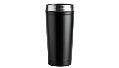 A black steel water bottle isolated on a white background, perfect for staying hydrated on the go, durable, and eco-friendly.