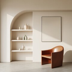 Modern Interior with Arch Shelving and Leather Chair