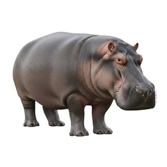 Fototapeta premium Large gray hippopotamus with pinkish skin accents, cutout, PNG isolated on white or transparent background