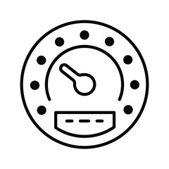 Blackandwhite graphic of a speedometer with a needle pointing left and dots around the perimeter