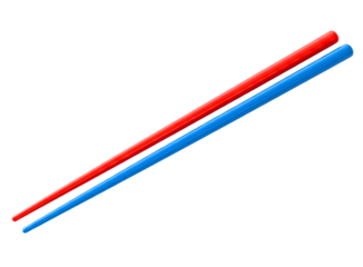Two chopsticks red and blue isolated on transparent background