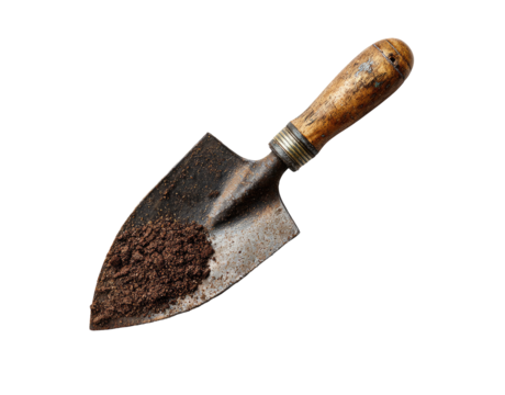 Used trowel with soil