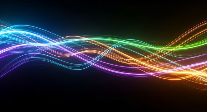 Colorful abstract light streaks flowing against a dark backdrop, concept for data visualization, technology background and modern design