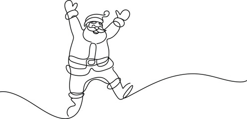 Minimalist Continuous One Line Santa Claus Drawing for Christmas Illustration