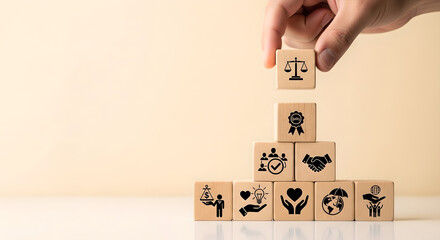 ESG Corporate Social Responsibility Business Ethics Wooden Cubes Copy Space