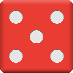 A Single Red Dice Showing The Number Five With A Transparent Background
