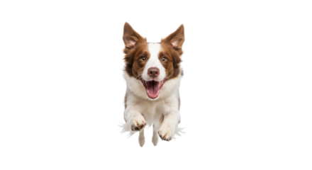 Brown and White Border Collie Dog Mid- Jump isolated on a transparent background animal canine