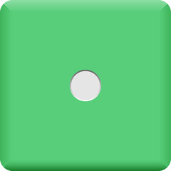 A single green die with one white pip in the center isolated on a transparent background