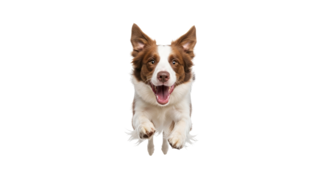 Brown and White Border Collie Dog Mid- Jump isolated on a transparent background animal canine