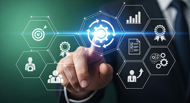 Business Process Automation Workflow Management Businessman Hand Copy Space