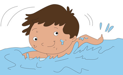 Boy swims in shimmering water