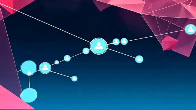 Abstract digital illustration with a network of connections and user icons on a blue gradient - Powered by Adobe