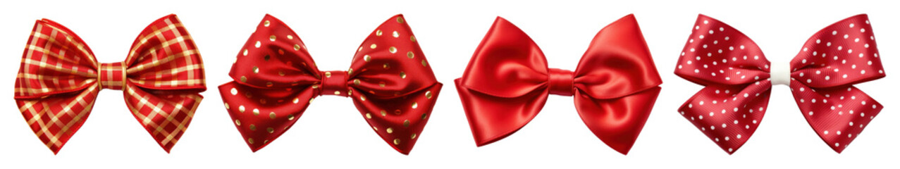 PNG Vibrant red bows with patterns, element set on transparent background