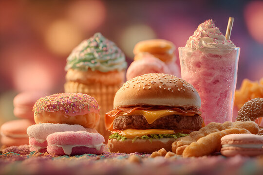 Unhealthy products. food bad for figure, skin, heart and teeth.