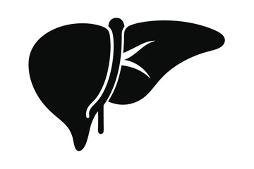 Black liver silhouette anatomy shows hepatic system with gallbladder in monochrome minimalist style