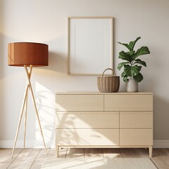 Modern Scandinavian Interior with Floor Lamp and Dresser