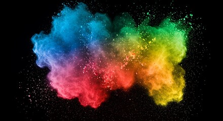 Naklejka premium An artistic explosion of rainbowhued powder against a black void, creating a mesmerizing display of color and movement