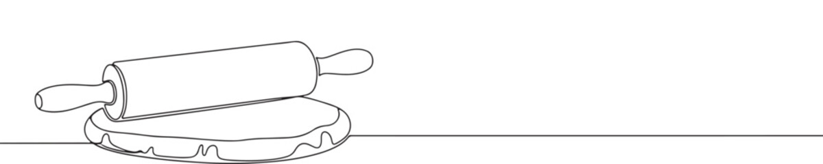 Obraz premium Continuous one line drawing of rolling pin and dough. Concept of baking, cooking and homemade food