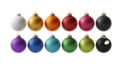 Assortment of Colorful Christmas Ornaments on White Background baubles decorations isolated on a transparent background