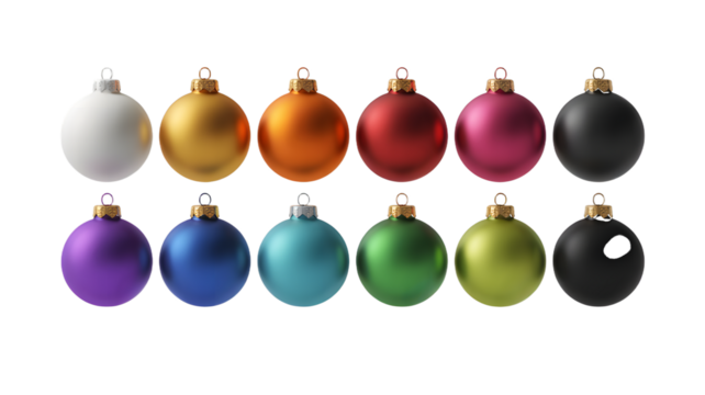Assortment of Colorful Christmas Ornaments on White Background baubles decorations isolated on a transparent background