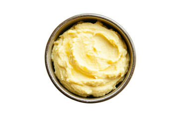 Creamy mashed hummus in a white oval dish isolated on transparent background. Hummus in a bowl isolated on white background.