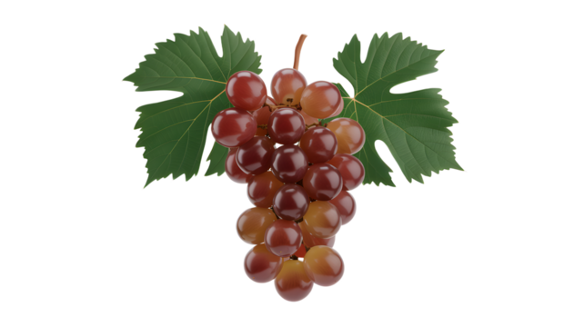 Bunch of Red Grapes with Green Leaves on White Background fruit cluster isolated on a transparent background
