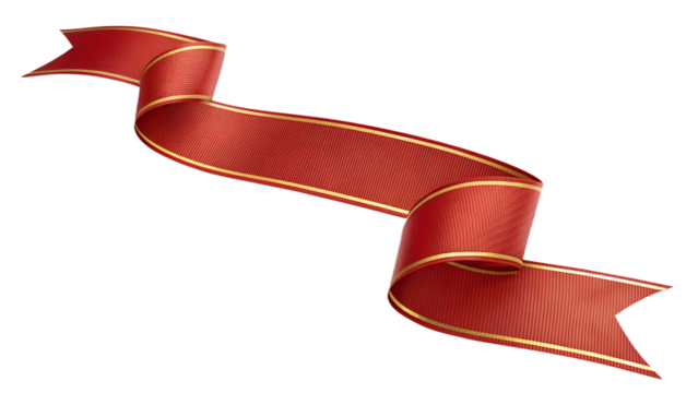 Curved ribbon banner, isolated on transparent background, 3D folded shape.