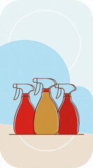 Flat vector illustration of eco cleaning bottle, modern sustainable design. Minimal, clean style with copy space. Bright, soft pastel palette, suitable for product mockups, branding, advertising