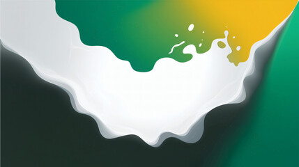  Minimalistic vector illustration of a milk splash with green, white, and yellow colors resembling the Irish tricolor. Smooth curves, simple shapes, and central white space create a clean, modern 