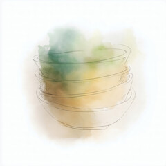  Delicate watercolor sketch of stacked bowls in soft gradient tones. Minimalistic, organic, and artistic composition perfect for modern design projects