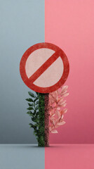 Minimal flat vector design of a “No Trash” sign featuring clean shapes, pastel tones, and bold typography. Ideal for eco-friendly campaigns, posters, or educational materials