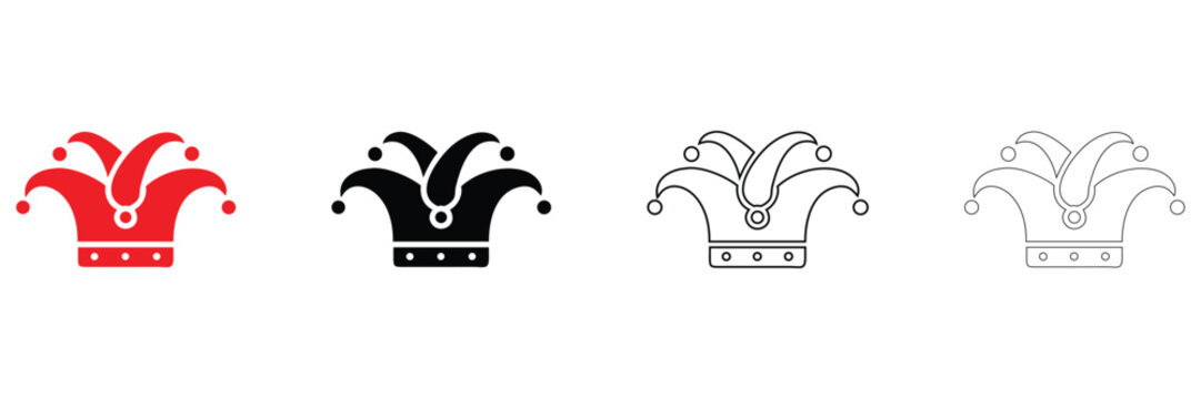 Joker hat icon vector set, jester hat logo icon vector, silhouette and line art