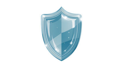Shiny Blue Glass Shield with Sparkles on White Background protection security isolated on a transparent background