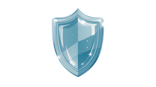 Shiny Blue Glass Shield with Sparkles on White Background protection security isolated on a transparent background - Powered by Adobe
