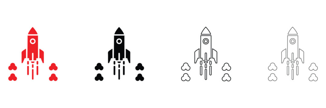 space rocket taking off vector icon set, rocket icon symbol vector, silhouette and line art