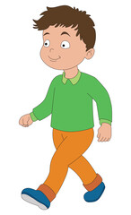 Boy walking through on white background