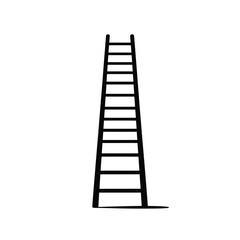 Tall wooden ladder standing upright on a white background
