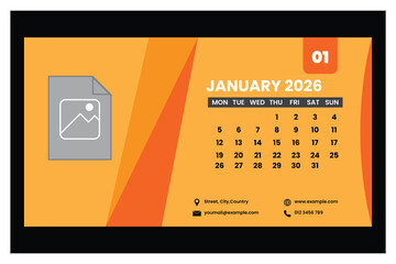 2026 Desk Calendar Template – Modern Corporate Calendar Design, Clean Minimal Layout for Office, Business Branding, Print Design, and Professional Stationery Mockup