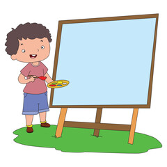 Little boy ready to paint